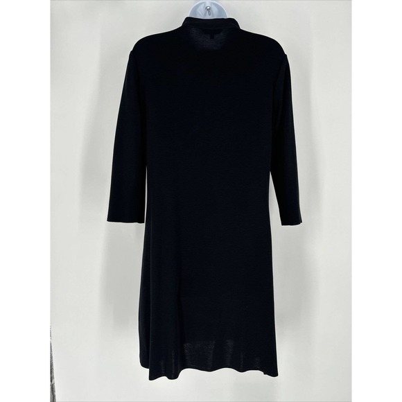 Misook Dress Sz Small Black‎ Shift Dress Leather Trim Long Sleeve Zipper Accent - Picture 2 of 7